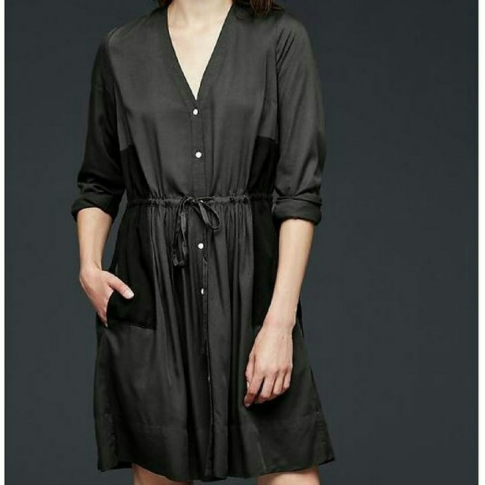 GAP Gray & Black Colorblock Button Up 2 Pocket Shirt Dress Size 4